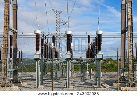 Earthing switches in the Collector Substation of a wind farm. Connected to wind power turbine generators. Fafe, Portugal