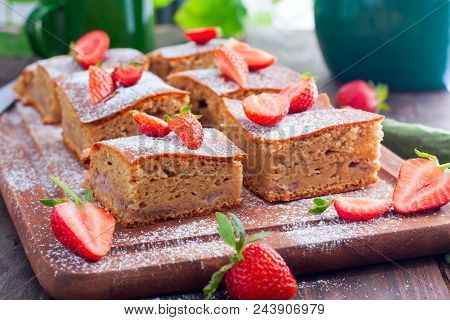 Summer Homemade Strawberry Pie With Whole Grain Flour, Horizontal