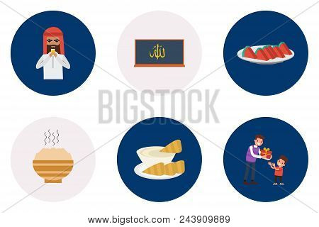 Eid Mubarak And Ramadan Conceptual Icons | Set Of Great Banner Flat Design Illustration Concepts For