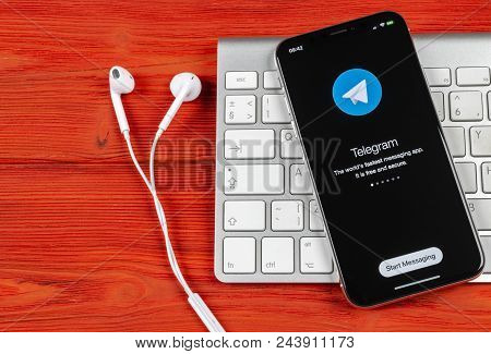Sankt-petersburg, Russia, June 2, 2018: Telegram X Application Icon On Apple Iphone X Screen Close-u