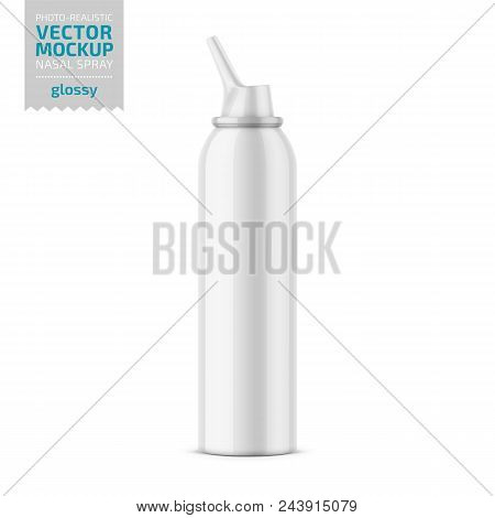 White Glossy Aluminum Bottle With Sprayer For Nasal Spray. 125 Ml. Photo-realistic Packaging Mockup 