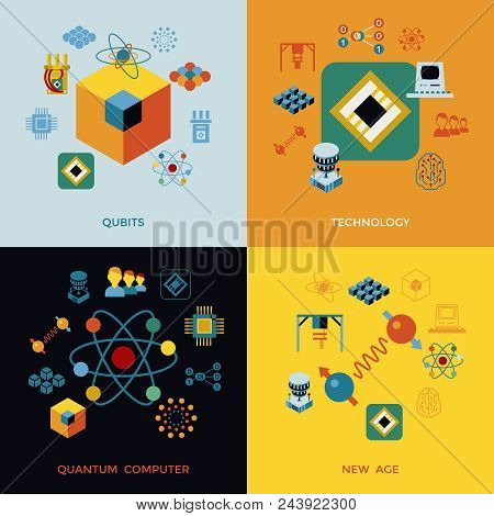 Digital Vector Quantum Computing Icon Set