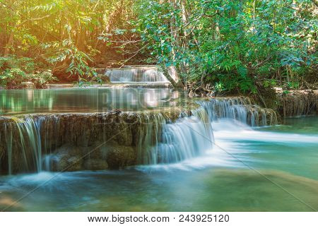 Waterfall In Deep Forest At Erawan Waterfall National Park