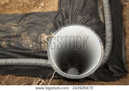 Drainage Pipes And Inspection Well For Removal Of Water From A Site Under Construction Of The House