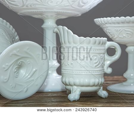 Studio Shot Of Vintage Opaline Depression Glass