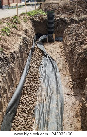 Drainage Pipes And Inspection Well For Removal Of Water From A Site Under Construction Of The House