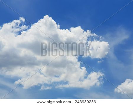 Beautiful Nature Blue Sky With Clouds, Sky Clouds Background, Cloudscape Concept. Space For Text In 