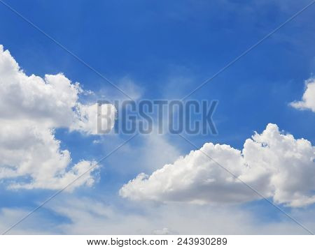 Beautiful Nature Blue Sky With Clouds, Sky Clouds Background, Cloudscape Concept. Space For Text In 