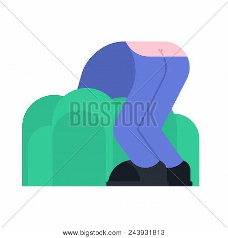 Man Bends Down And Seeks. Vector Illustration