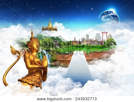 Thailand Trip Concept. Sky And Clouds Illustration.