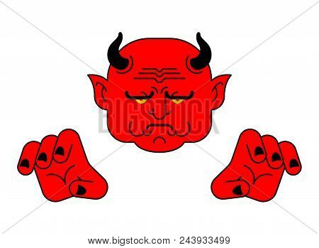 Red Devil Face. Heck Portrait. Satan Head. Demon Of Underworld. Vector Illustration