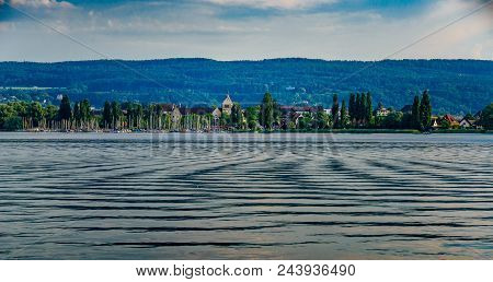 Evening Shot Of Reicheanau At Lake Constance With Nice Mirroring Waves