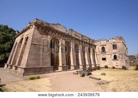 Jahaz Mahal , Ship Palace In Sunrise. Mandu, Madhya Pradesh. India. Old Indian Architecture On The B