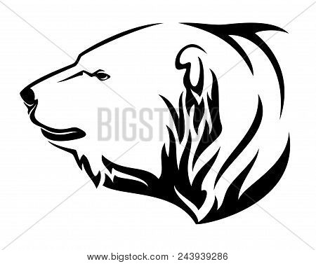 Polar Bear (ursus Maritimus) Profile Head - Black And White Animal Vector Design