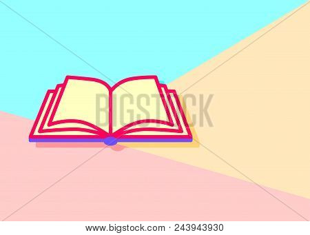 Flat Lay Modern Pastel Colored Open Book Icon With Shadow On Blue And Pink Background