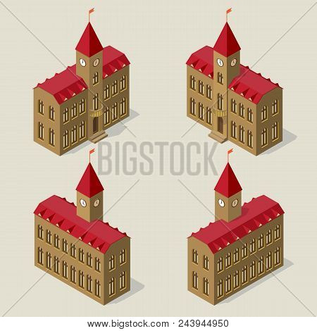 City Hall Building In Isometric View On All Four Sides.