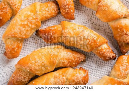 Rugelach Traditional Jewish Cookies Top View Rustic Style.