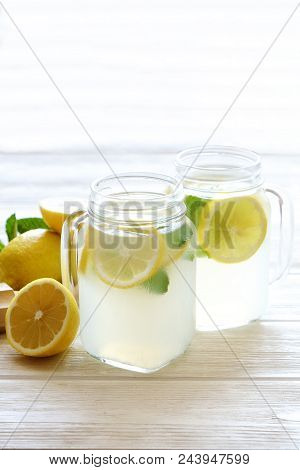Summer Healthy Non Alcoholic Cocktails, Citrus Infused Water Drinks, Lemonades With Lime Lemon Or Or