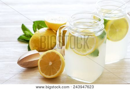 Summer Healthy Non Alcoholic Cocktails, Citrus Infused Water Drinks, Lemonades With Lime Lemon Or Or
