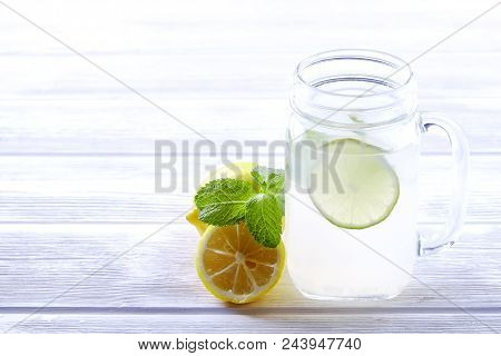 Summer Healthy Non Alcoholic Cocktails, Citrus Infused Water Drinks, Lemonades With Lime Lemon Or Or