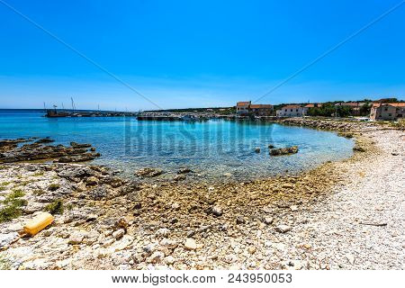 Blue Lagoon Paradise Bay In Port On Silba, Croatia.