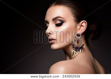 Beauty Woman With Blue Eyes And Pink Lips. Shine Skin. Cosmetics.