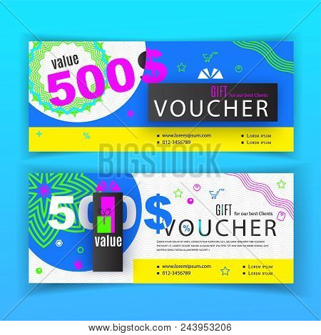 Vector Gift Voucher Template. Universal Flyer For Business. Bright Vector Design, Blue Pink Green Ye