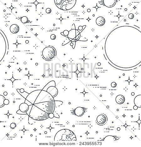 Space Seamless Background With Planets, Stars, Asteroids And Comets, Undiscovered Galaxy Cosmic Fant