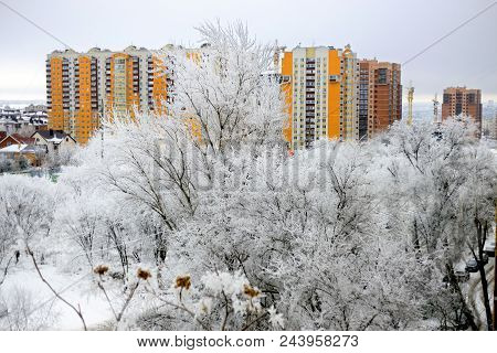 Bright Yellow Building In Winter On A Sunny Day