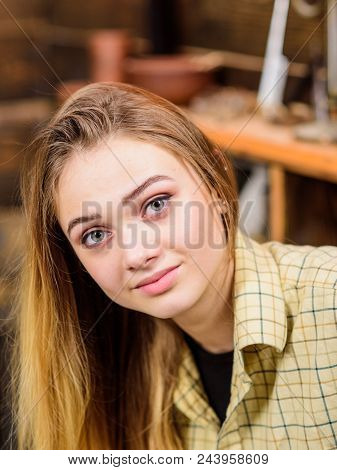 Girl With Long Blond Straight Shining Hair Posing Indoors. Beautiful Teenage Model Wearing Boyish Re