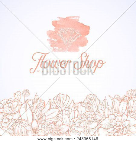 Flower Shop Logo With Marygold And Bluebells Flowers