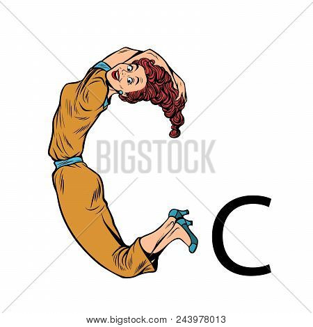 Letter C Cee. Business People Silhouette Alphabet. Pop Art Retro Vector Illustration Kitsch Vintage 