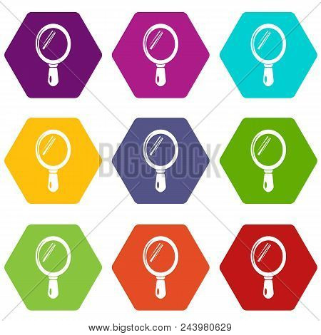 Hand Mirror Icons 9 Set Coloful Isolated On White For Web