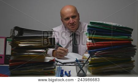 Businessman Image Smiling And Working In Archive Room Counting Documents