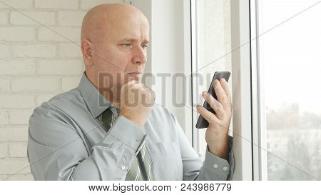 Disappointed Businessman Image Text Using Cell Phone