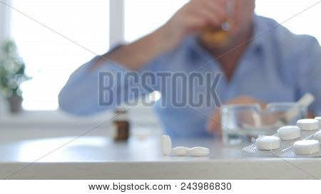 Man Drinking Alcohol Mixed Many With Drugs