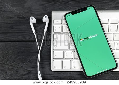 Sankt-petersburg, Russia, June 2 2018: Tripadvisor Application Icon On Apple Iphone X Screen Close-u