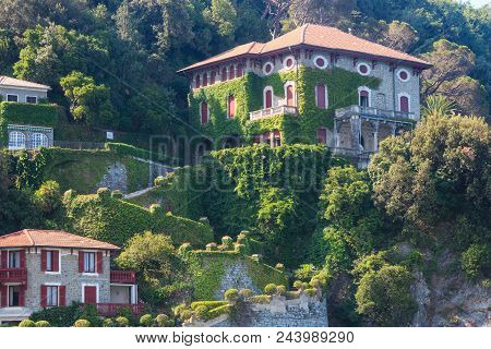 Levanto, Italy - June 26, 2017: Beautiful Summer Levanto Village Coast View From Excursion Ship. Rig