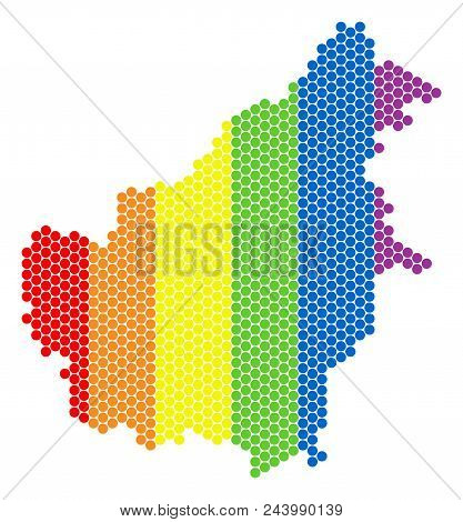 A Dotted Lgbt Borneo Island Map For Lesbians, Gays, Bisexuals, And Transgenders. Rainbow Vector Mosa