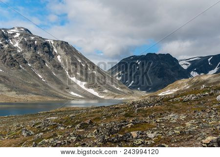 Ovre And Nedre Steinbuvatnet Lake In Jotunheimen National Park, Norway