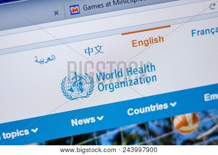 Ryazan, Russia - June 05, 2018: Homepage Of World Healt Organisation Website On The Display Of Pc, U