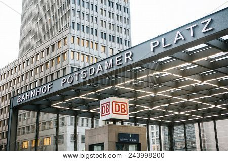 Berlin, Germany 15 February 2018: The Metro Station Is Called Bahnhof Potsdamer.