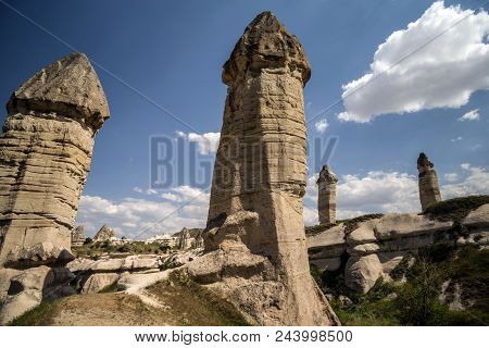 Cappadocia, Turkey. A View Of The Love Valley. Sandstone Formations In Cappadocia, Turkey.