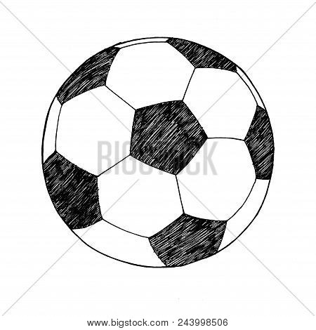 Black And White Soccer Ball. Hand Drawn Sketch. Sport Collection