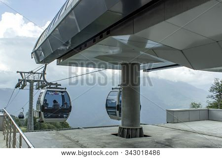 Russia. Rosa Khutor. Krasnaya Polyana. Sochi. 28 July 2018. Streets, Cafes And Houses Of The Russian