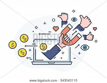 Shake Hands Blog Monetisation. Virtual Communication Smartphone. Cooperation Interaction. Vector Ill