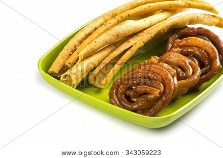Indian Cuisine Fafda And Jalebi, Special And Famous Dish Of Gujarat.