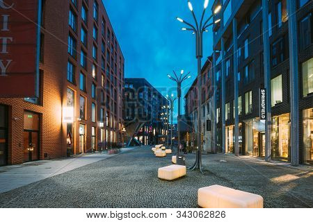 Tallinn, Estonia - December 5, 2016: Historical Rotermann City Quarter In Evening Illuminations. Rot