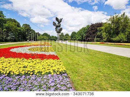 Szczecin, Poland, June 2016 Monument Of Deed Of Poles In The Form Of Three Eagles At A Kasprowicz Pa