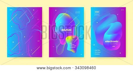 Pink Dance Music Poster. Wave Gradient Blend. Disco Club Flyer. Dj Party. Neon House Music Poster. B